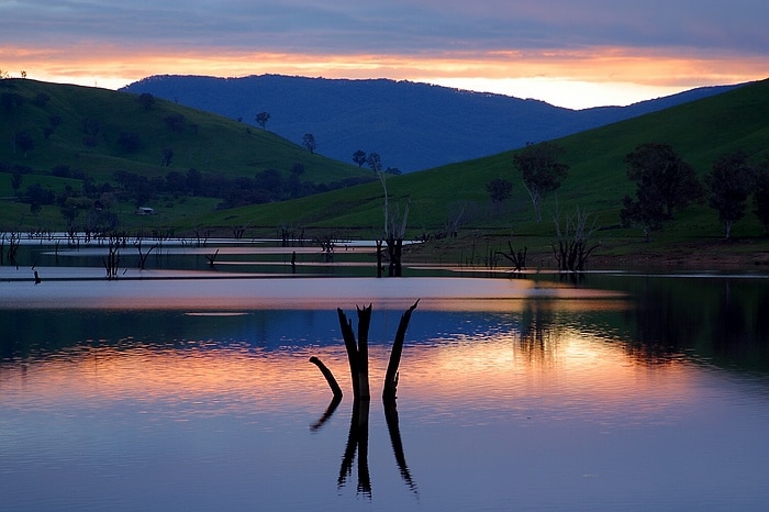 Where Lake Hume meets the Mitta River at Sunset